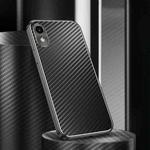 For iPhone XR Metal Frame Carbon Fiber Phone Case(Black)