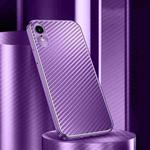 For iPhone XR Metal Frame Carbon Fiber Phone Case(Purple)