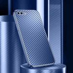 For iPhone SE 2022 / SE 2020 / 8 / 7 Metal Frame Carbon Fiber Phone Case(Blue)