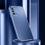 For OPPO Reno4 Pro Metal Frame Carbon Fiber Phone Case(Blue)