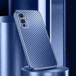 For OnePlus 9 Metal Frame Carbon Fiber Phone Case(Blue)