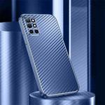 For OnePlus 9R Metal Frame Carbon Fiber Phone Case(Blue)