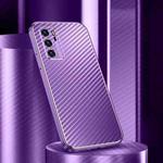 For Huawei P40 Metal Frame Carbon Fiber Phone Case(Purple)