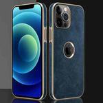 Baume Mercier Series Metal Frame + Top Layer Leather Shockproof Phone Case For iPhone 11(Blue)