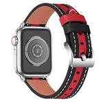 Color Matching Leather Watch Band For Apple Watch Series 8&7 41mm / SE 2&6&SE&5&4 40mm / 3&2&1 38mm(Black Red)