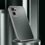 For OPPO Reno7 SE 5G Metal Frame Carbon Fiber Phone Case(Grey)