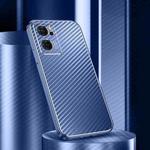 For OPPO Reno7 5G Metal Frame Carbon Fiber Phone Case(Blue)