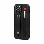 For iPhone 13 Pro Max Leather Belt Shockproof Protective Phone Case with Touch Screen Pen & Holder (Black)