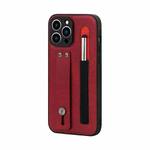 For iPhone 13 Pro Max Leather Belt Shockproof Protective Phone Case with Touch Screen Pen & Holder (Red)