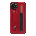 For iPhone 13 Leather Belt Shockproof Protective Phone Case with Touch Screen Pen & Holder(Red)