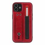 For iPhone 12 Leather Belt Shockproof Protective Phone Case with Touch Screen Pen & Holder(Red)