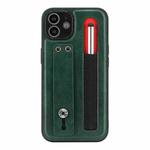 For iPhone 12 Leather Belt Shockproof Protective Phone Case with Touch Screen Pen & Holder(Green)