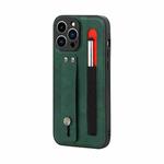 Leather Belt Shockproof Protective Phone Case with Touch Screen Pen & Holder For iPhone 11 Pro(Green)