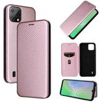 For Blackview A55 Carbon Fiber Texture Horizontal Flip PU Phone Case(Pink)