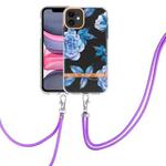 For iPhone 11 Flowers Series TPU Phone Case with Lanyard (Blue Peony)