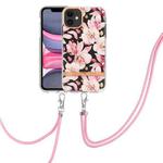 For iPhone 11 Flowers Series TPU Phone Case with Lanyard (Pink Gardenia)