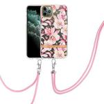 For iPhone 11 Pro Max Flowers Series TPU Phone Case with Lanyard (Pink Gardenia)