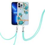 For iPhone 13 Pro Flowers Series TPU Phone Case with Lanyard (Blue Rose)