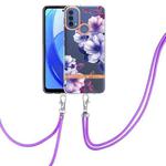 For Motorola Moto E20 / E30 / E40 Flowers Series TPU Phone Case with Lanyard(Purple Begonia)