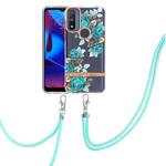 For Motorola Moto G Pure Flowers Series TPU Phone Case with Lanyard(Blue Rose)