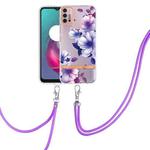 For Motorola Moto G30 / G20 / G10 / G10 Power Flowers Series TPU Phone Case with Lanyard(Purple Begonia)