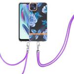 For Motorola Moto G50 5G Flowers Series TPU Phone Case with Lanyard(Blue Peony)