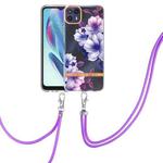 For Motorola Moto G50 5G Flowers Series TPU Phone Case with Lanyard(Purple Begonia)