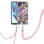 For Motorola Moto G50 5G Flowers Series TPU Phone Case with Lanyard(Purple Peony)
