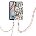 For Motorola Moto G60 / G40 Fusion Flowers Series TPU Phone Case with Lanyard(Green Gardenia)