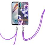 For Motorola Moto G60 / G40 Fusion Flowers Series TPU Phone Case with Lanyard(Purple Begonia)