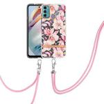 For Motorola Moto G60 / G40 Fusion Flowers Series TPU Phone Case with Lanyard(Pink Gardenia)