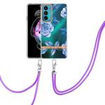 For Motorola Edge 20 Flowers Series TPU Phone Case with Lanyard(Blue Peony)