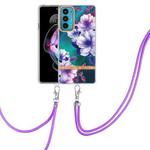 For Motorola Edge 20 Flowers Series TPU Phone Case with Lanyard(Purple Begonia)