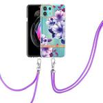 For Motorola Edge 20 Lite Flowers Series TPU Phone Case with Lanyard(Purple Begonia)