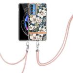 For Motorola Edge 20 Pro Flowers Series TPU Phone Case with Lanyard(Green Gardenia)