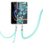 For Motorola Edge 20 Pro Flowers Series TPU Phone Case with Lanyard(Blue Rose)