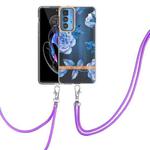 For Motorola Edge 20 Pro Flowers Series TPU Phone Case with Lanyard(Blue Peony)