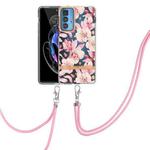 For Motorola Edge 20 Pro Flowers Series TPU Phone Case with Lanyard(Pink Gardenia)