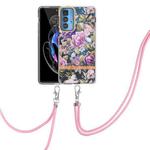 For Motorola Edge 20 Pro Flowers Series TPU Phone Case with Lanyard(Purple Peony)