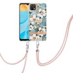 For OPPO A15 / A15S Flowers Series TPU Phone Case with Lanyard(Green Gardenia)