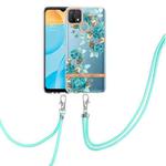 For OPPO A15 / A15S Flowers Series TPU Phone Case with Lanyard(Blue Rose)