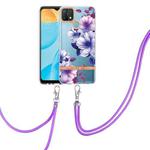 For OPPO A15 / A15S Flowers Series TPU Phone Case with Lanyard(Purple Begonia)