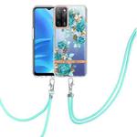 For OPPO A55 5G / A53S 5G / A54 4G / A16 / A54S 4G Flowers Series TPU Phone Case with Lanyard(Blue Rose)