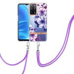 For OPPO A55 5G / A53S 5G / A54 4G / A16 / A54S 4G Flowers Series TPU Phone Case with Lanyard(Purple Begonia)
