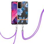 For OPPO A74 5G / A93 5G / A54 5G / A93S 5G Flowers Series TPU Phone Case with Lanyard(Blue Peony)