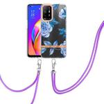 For OPPO A94 5G Flowers Series TPU Phone Case with Lanyard(Blue Peony)