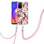 For OPPO A94 5G Flowers Series TPU Phone Case with Lanyard(Pink Gardenia)