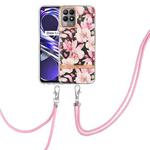 For OPPO Realme 8i Flowers Series TPU Phone Case with Lanyard(Pink Gardenia)