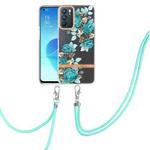 For OPPO Reno6 5G Flowers Series TPU Phone Case with Lanyard(Blue Rose)