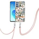 For OPPO Reno6 Pro+ 5G Flowers Series TPU Phone Case with Lanyard(Green Gardenia)